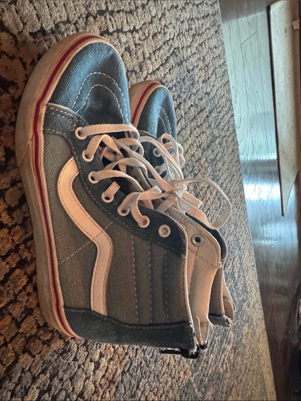 Kids Vans Double Toned Jean High-Top Canvas Skate Sneakers with White Stripe